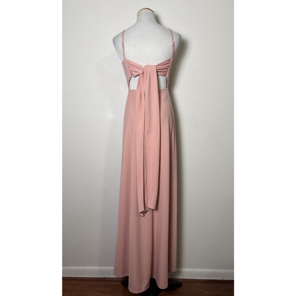 Birdy Grey Pink Bridesmaid Dress Size XS Benny Tie Back Crepe Dusty Rose Maxi - Picture 2 of 10
